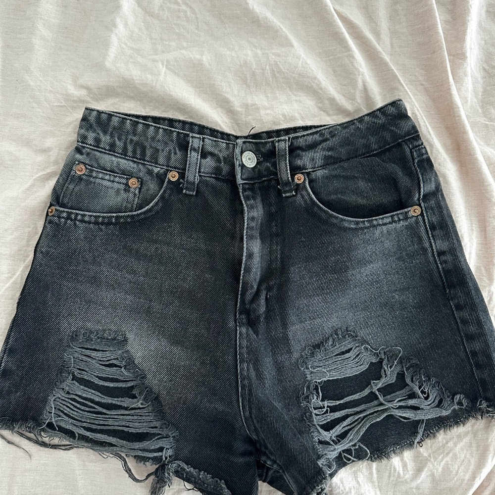 Distressed Black Denim Shorts